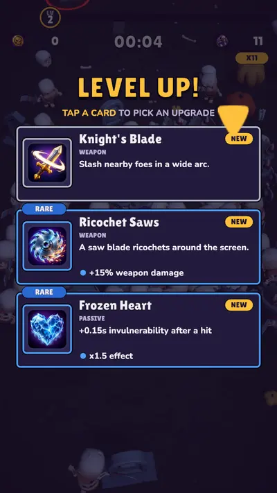 Bonestorm Survivors level-up screen offering three upgrade cards.