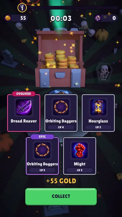Bonestorm Survivors royal chest reward with five upgrades.